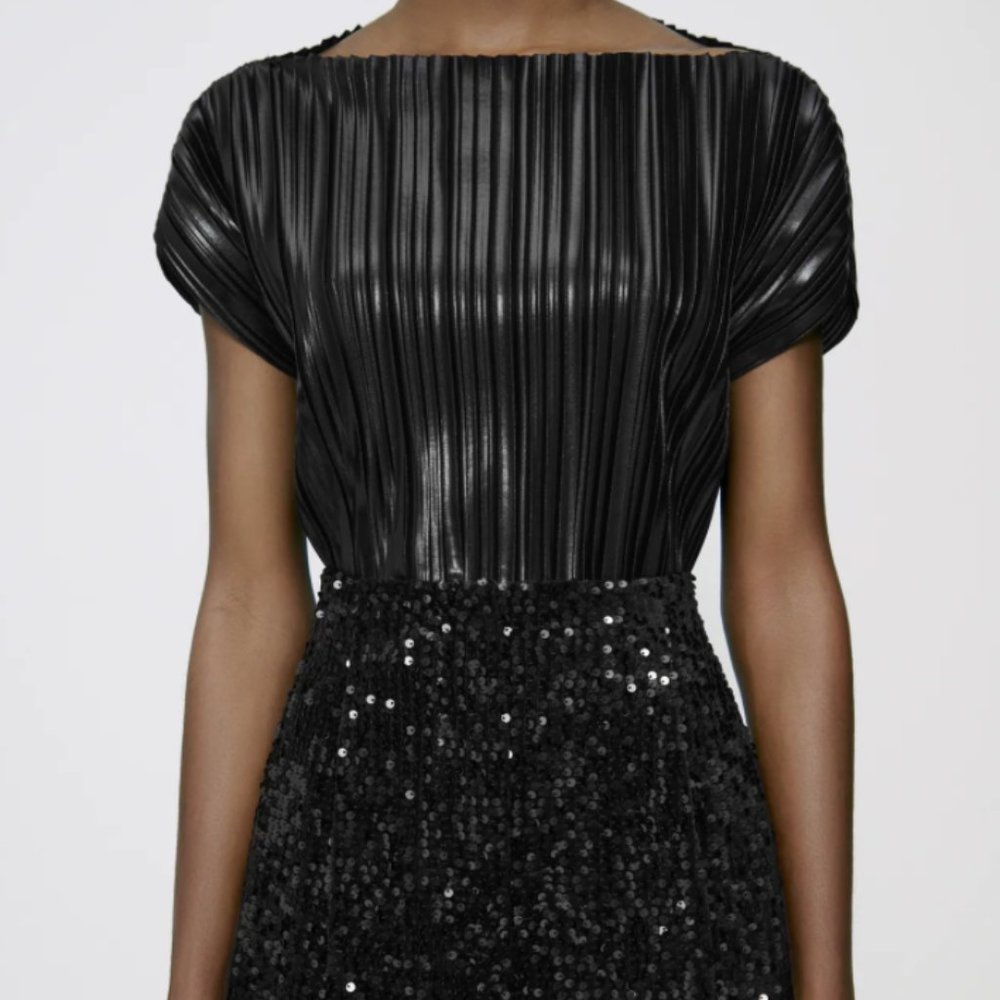 Metallic Pleated Top